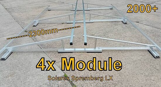 Komplettlösung Ost/West Aufständerung für 4x Module vertikal / hochkant LX4 / 2000+ für Flachdach Kiesdach Gründach / 10-20 Grad fest 
